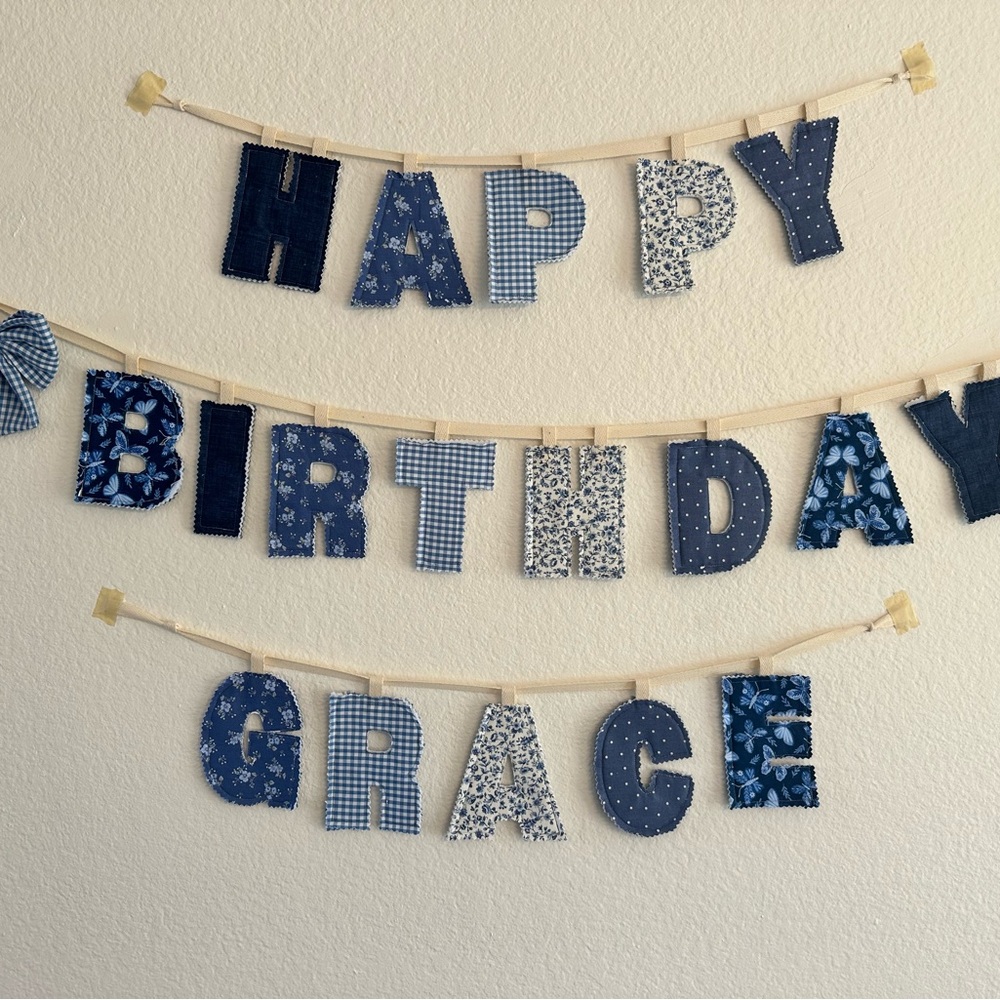 Handmade Custom Fabric Name Banner – "Happy Birthday" - Picture 2 of 2